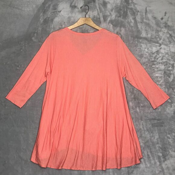 Comfy USA Top Womens Small Orange Stripe V Neck 3/4 Sleeve A Line Pockets AS IS - Picture 2 of 11